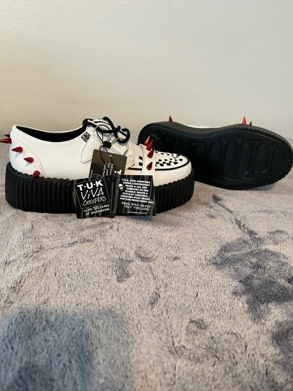 TUK White Leather Spike Viva Mondo Creepers Men’s Size 4 Women’s Size 6 NIB